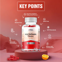 Flebo Vegan Adult Multivitamin Gummies for Women and Men - Vitamin A, B6, D, Iodine & Zinc - 60 Two - A - Day Gummies I Orange Flavour I