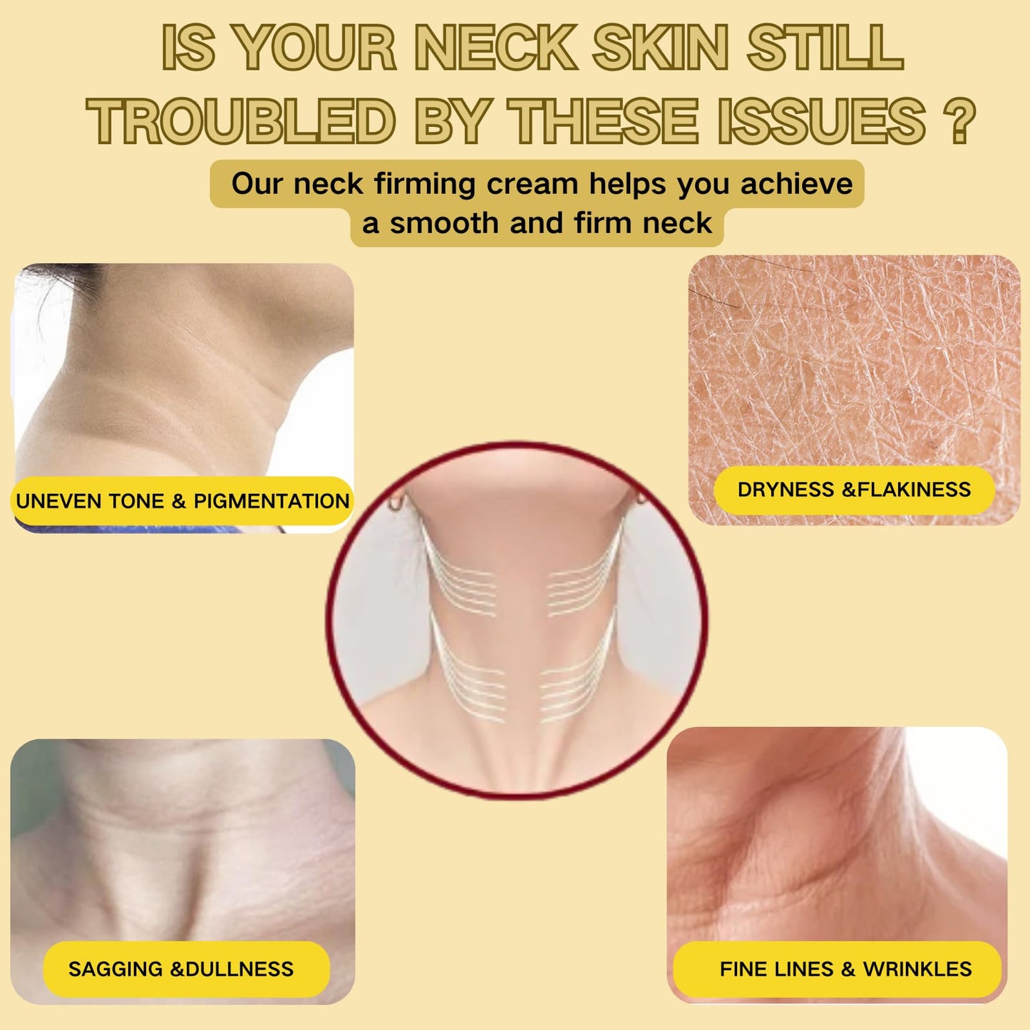AH-8 Firming Neck Cream, Neck Firming Cream with Double Massage Roller, Tighten and Lift Neck Cream for Sagging Skin, Double Chin Reducer, Fade Fine Lines & Anti-Wrinkle, Moisturizing