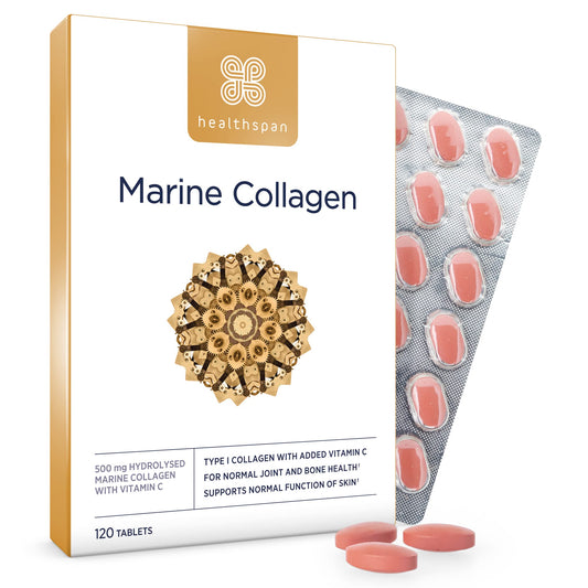 healthspan Healthspan Marine Collagen 500mg (120 Tablets) | Hydrolysed Type I Marine Collagen | Support Your Skin, Bones & Joints | Added Benefits for Skin & Beauty | with Vitamin C