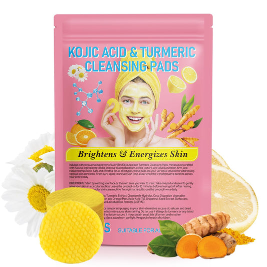 Datival Turmeric Kojic Acid Cleansing Pads, Turmeric Kojic Acid Pads Infused Foaming Exfoliating Pads, Unclog Pores, Turmeric Cleansing Pads for Dark Spots, Helps Balance Skin Oil And Water, 40 Pads