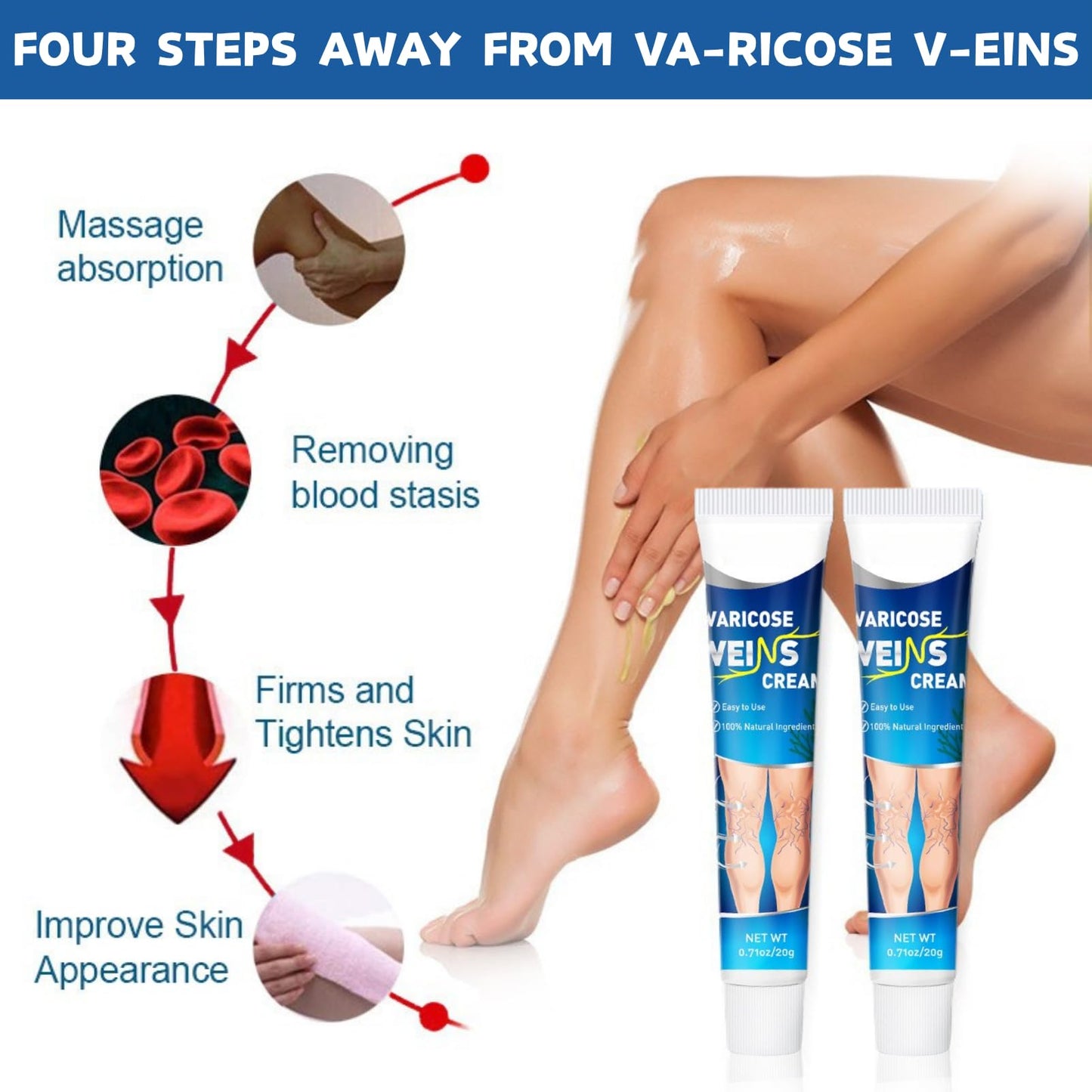 2PCS Va-ricose V-eins Cream, Va-ricose V-eins Treatment for Legs, Herbal Balm to Reduce Swelling in Feet and Legs, Spider v-eins Repair Cream for Women & Men, Vegan Legs Swelling Relief, 20g × 2