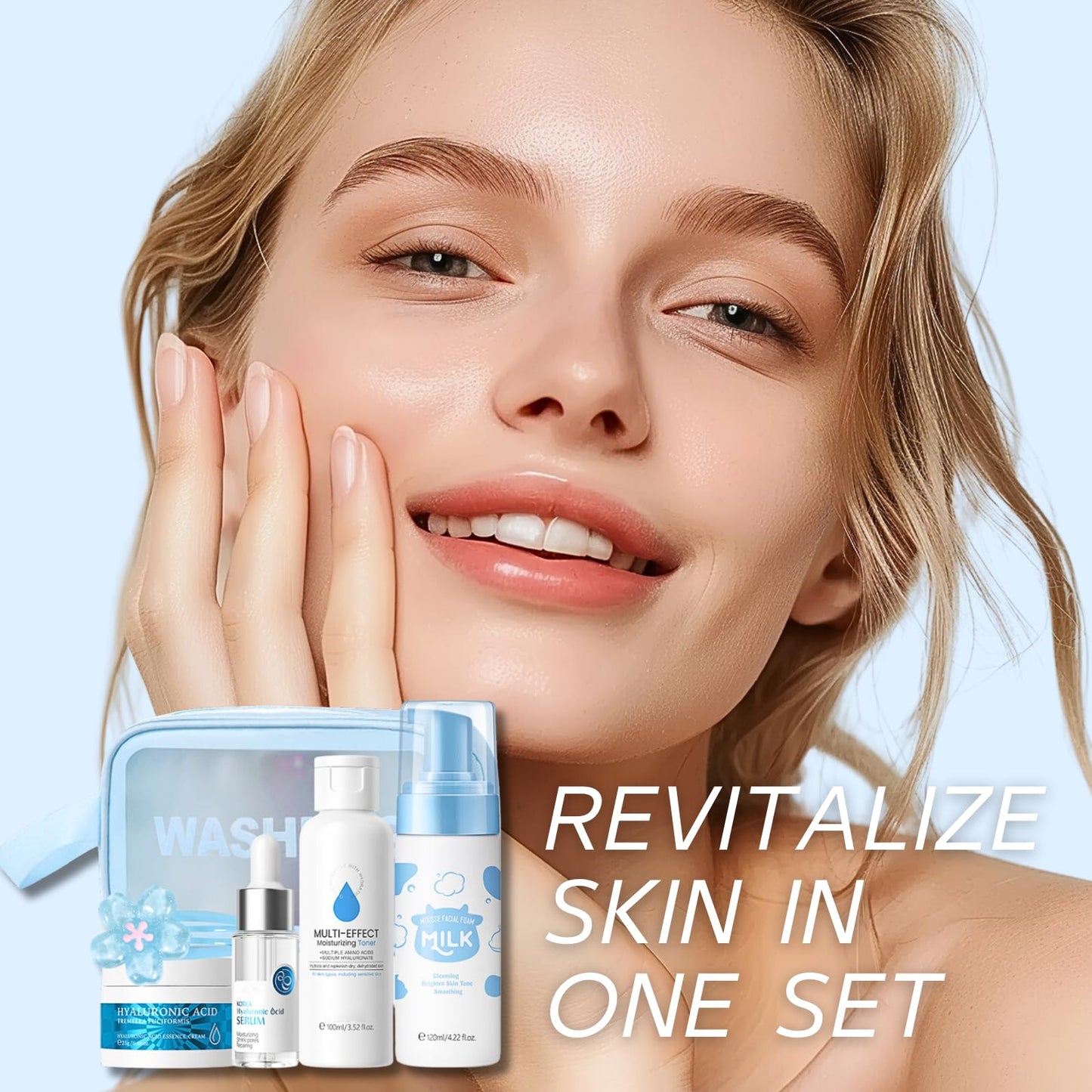 TBeautfave Hydrating Skin Care Sets & Kits, Hyaluronic Acid Skincare Sets, Pamper Sets for Women Gifts, Girls Pamper Set, Facial Kit with Moisturizer, Sreum, Cleanser and Toner set, Travel Kit with Wash Bag