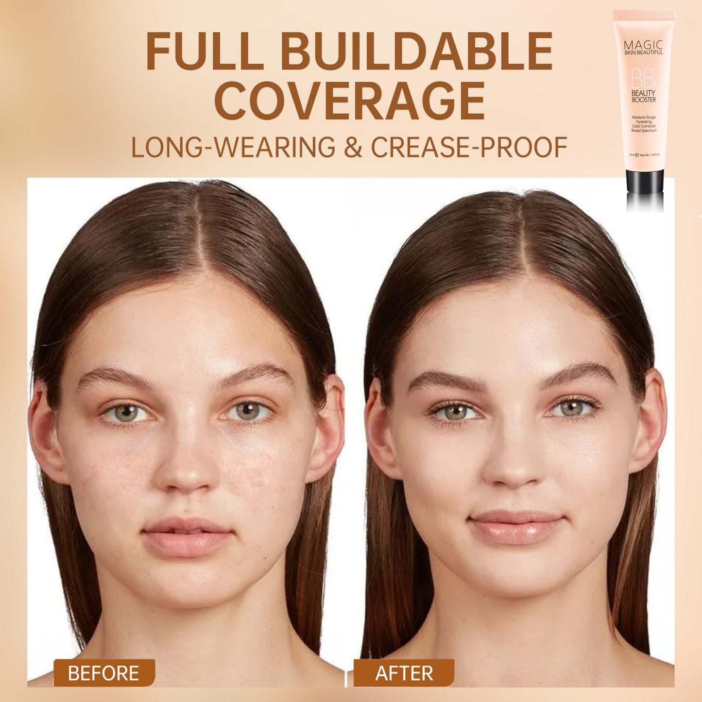 RUICHING BB Cream Tinted Moisturiser Foundation, Light Skin Tint Full-Coverage Foundation, Hydrating Smoothing Color Correcting Cream Face Women