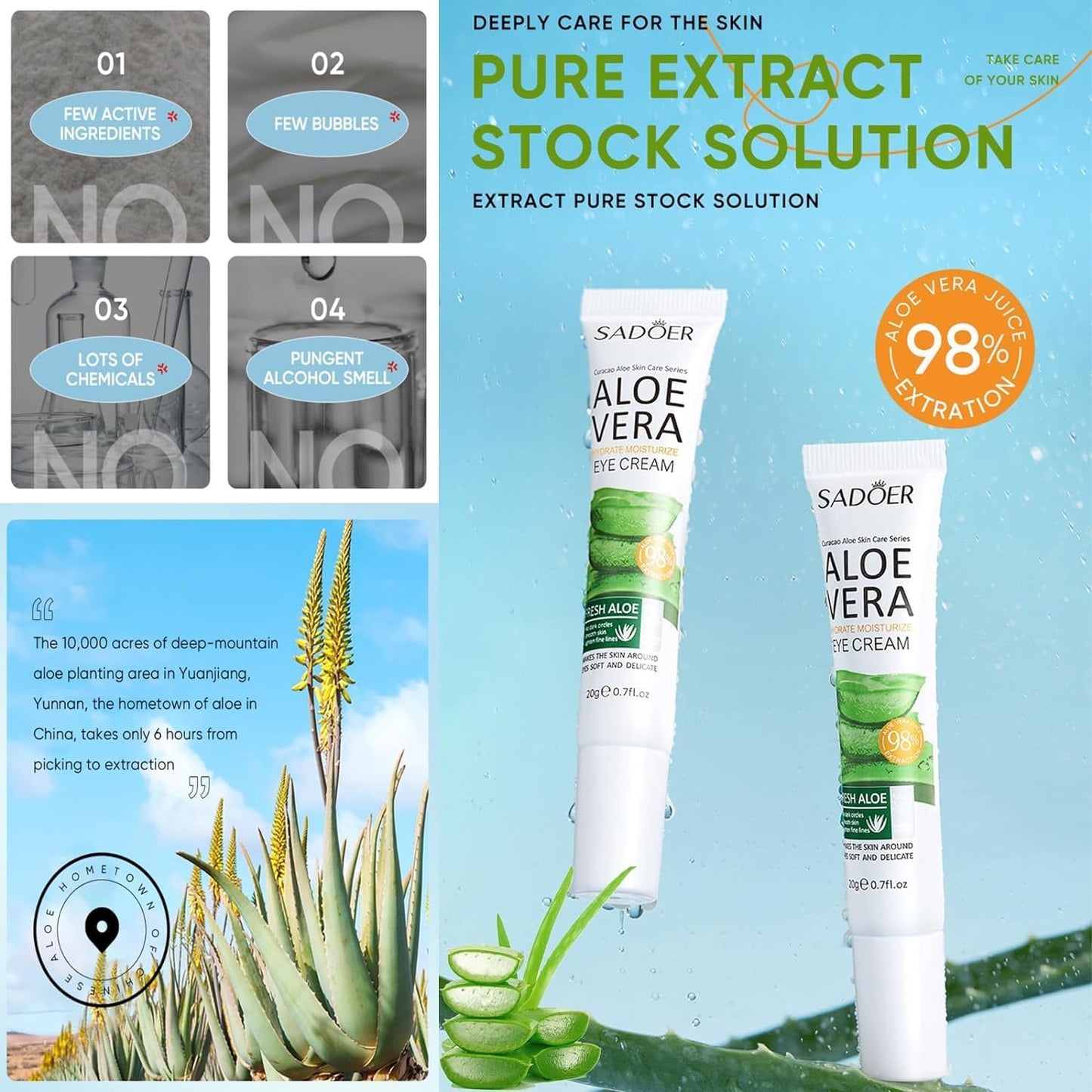 Aloe Vera Hydrating Eye Cream - 98% Natural Moisturizer for Brightening, Under Eye Tightening & Dark Circle Care | Vegan, Sensitive Skin-Friendly