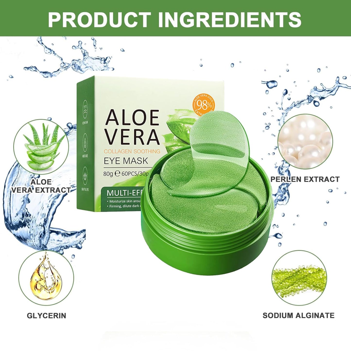 Sathychanpy 60 Pcs Under Eye Gel Patches,Aloe Vera Gel Eye Mask Skin Care,Eye Bags Remover,Moisturizing,Anti Aging,Anti Wrinkle,Dark Circles-Collagen Eye Patches