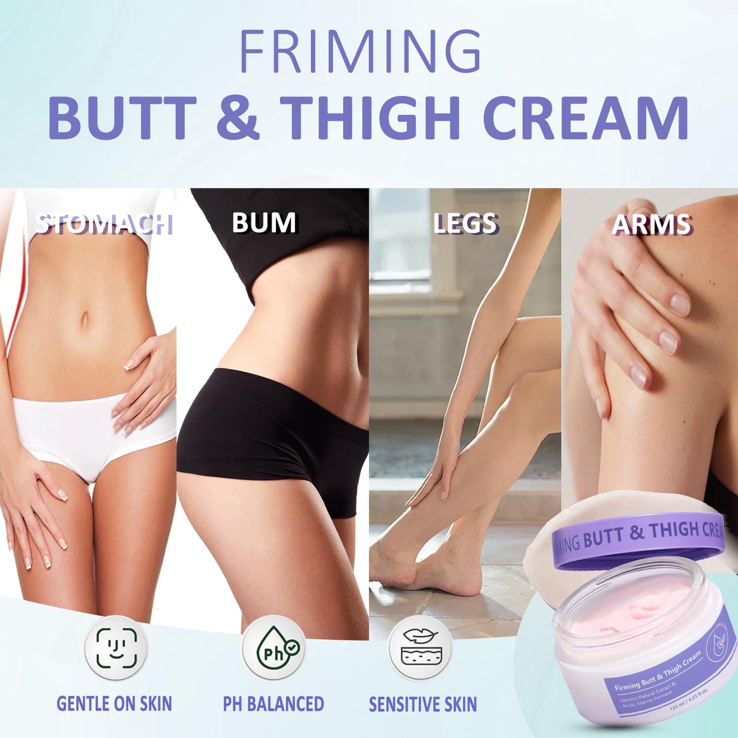 Firming Butt & Thigh Cream, Skin Tightening Cream Body Lotion For Crepey Skin – Smooths The Look Of Dimpled Texture, Fades The Look Of Stretch Marks – Smooth, Sculpted Glutes, Hydrating Toning
