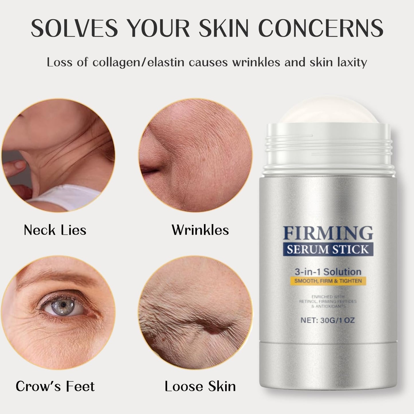 Shefave Retinol Firming Serum Stick, 3-in-1 Advanced Retinol Face Stick, Anti Wrinkle Firming Serum for Smooth, Firm & Tighten Face, Neck, Jawline, Nourishing Anti Aging Eye Balm Cream for All Skin Types, 30G