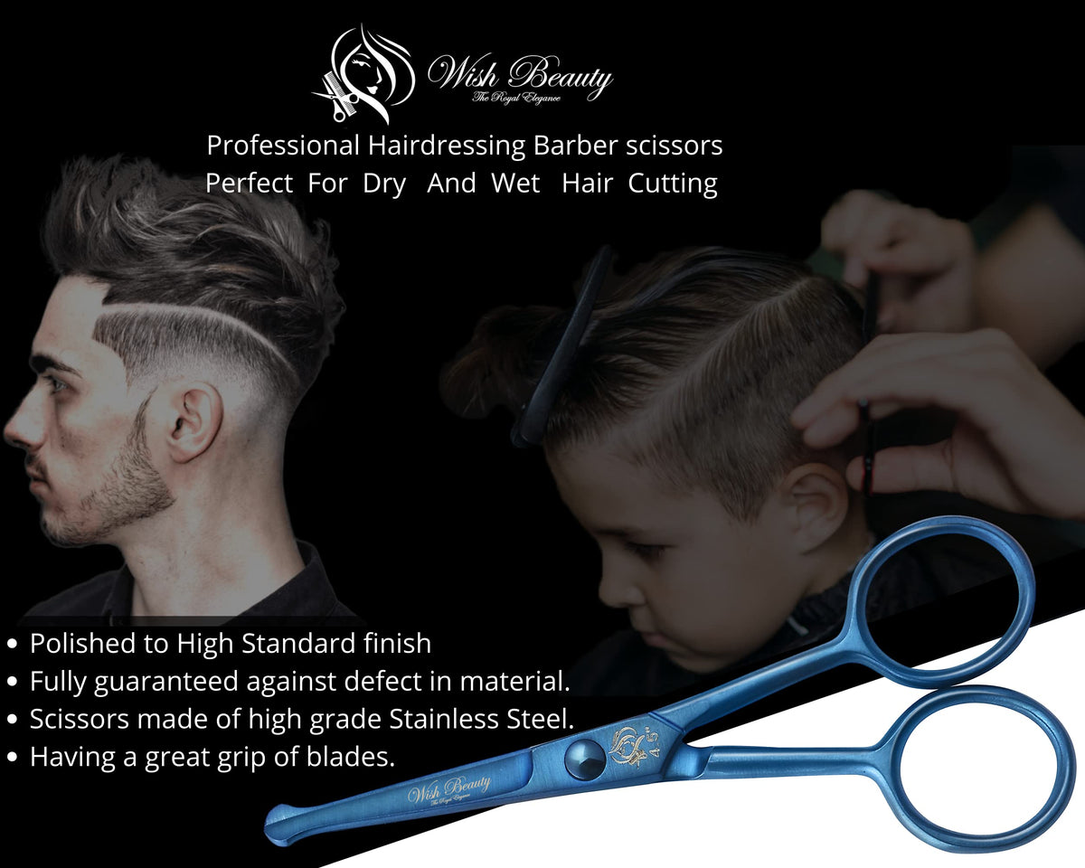 wish beauty,the royal elegance wishbeauty Kids Safety Round Tip & Curved Hair Scissors - Professional Salon Barber Scissors for Baby (Blue, 4.5")