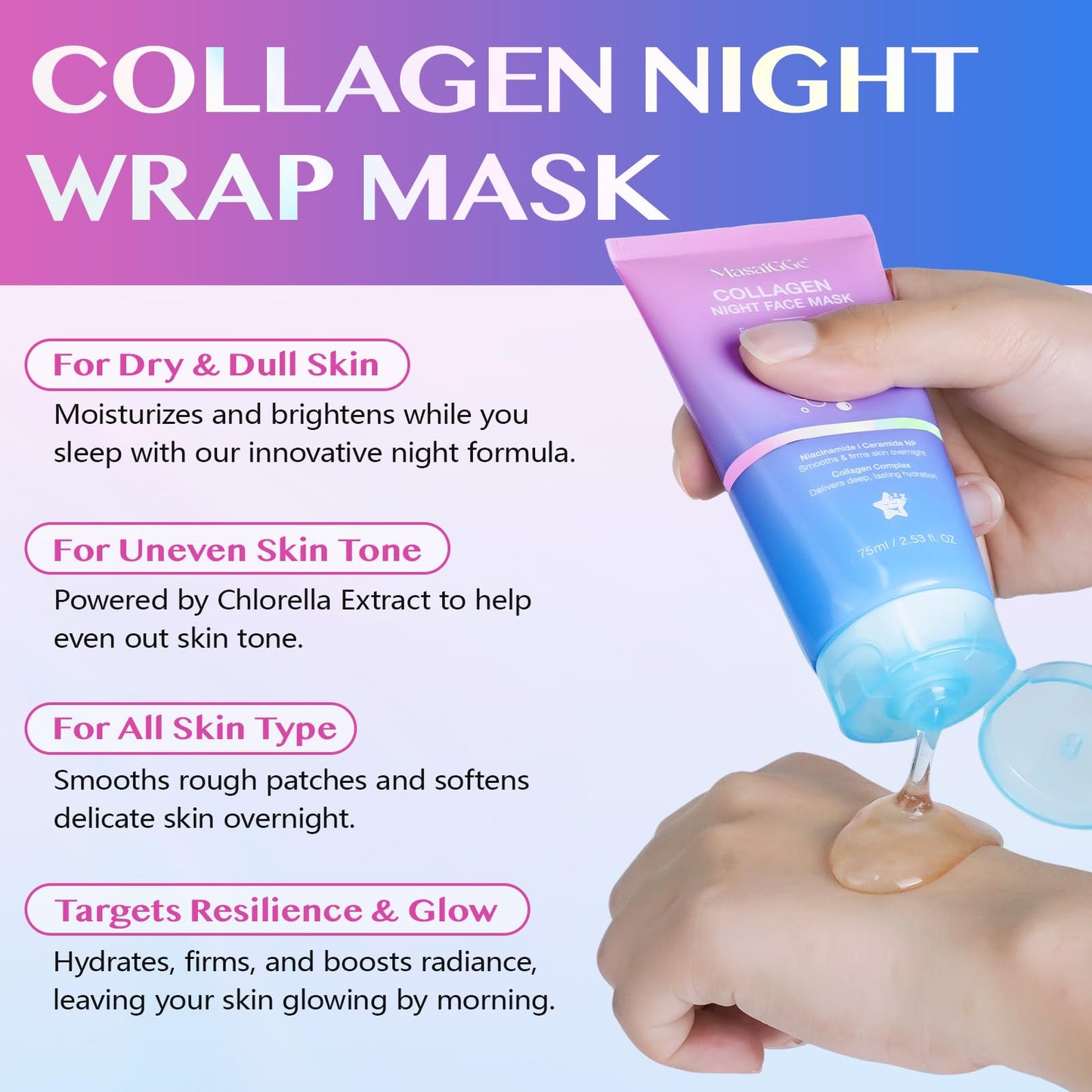 ZTSMSWY Collagen Night Wrapping Mask,Overnight Sleeping Mask for Delivers Deep, Lasting Hydration,Peel Off Face Masks,Korean Skincare