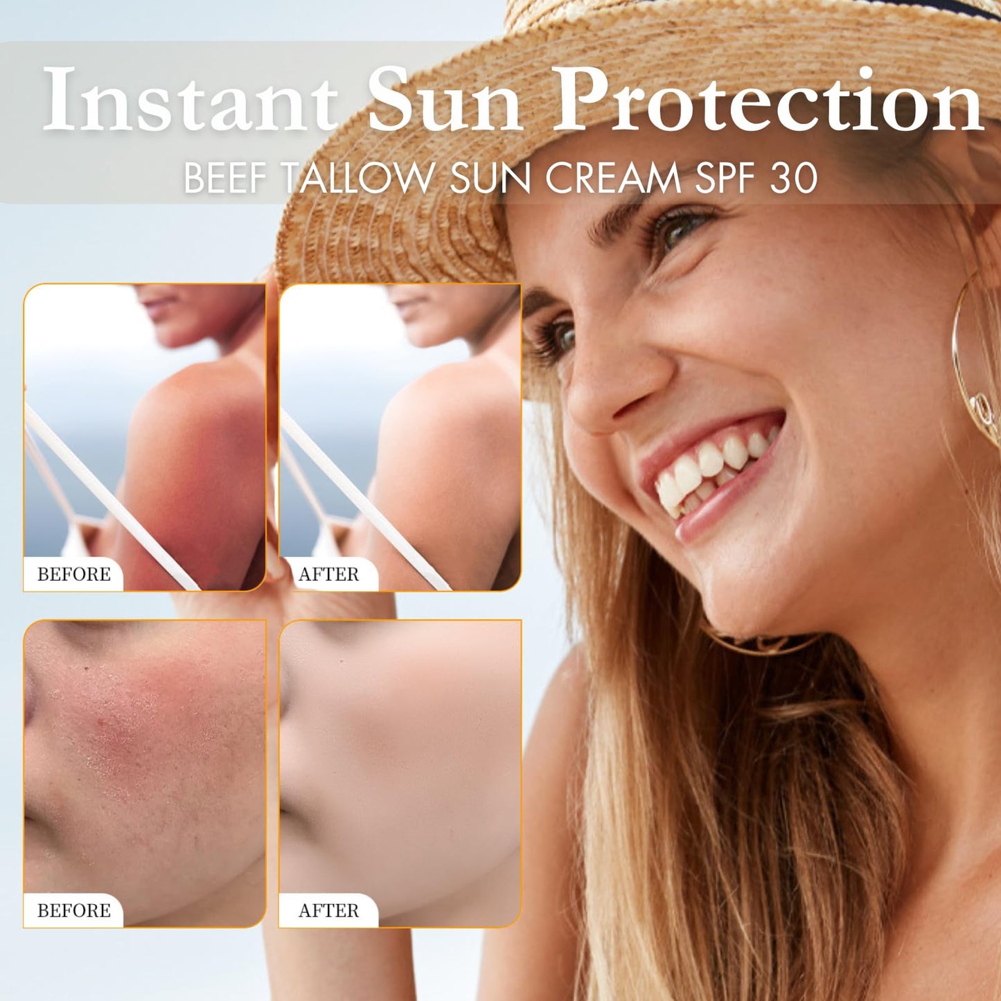 Trendyfave Grass-Fed Tallow Sunscreen Spf 30, Organic Face Sun Cream, Suncream Instant Sun Protection, Spf 30 Tallow Face Moisturiser, Non-Greasy, Reef-Safe Formula For FacE & Body | 57g Travel-Friendly
