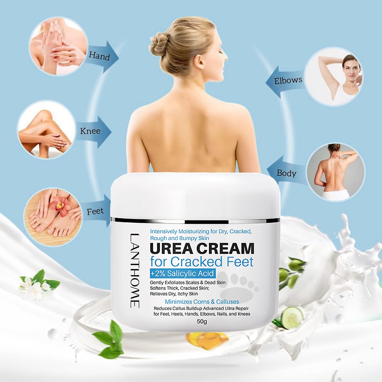 Urea 40% Foot Cream, Cracked Heel Repair Cream, 50g Callus Remover For Dry And Hard Skin Feet and Hand, Maximum Strength With 2% for Hand, Foot and Body Care