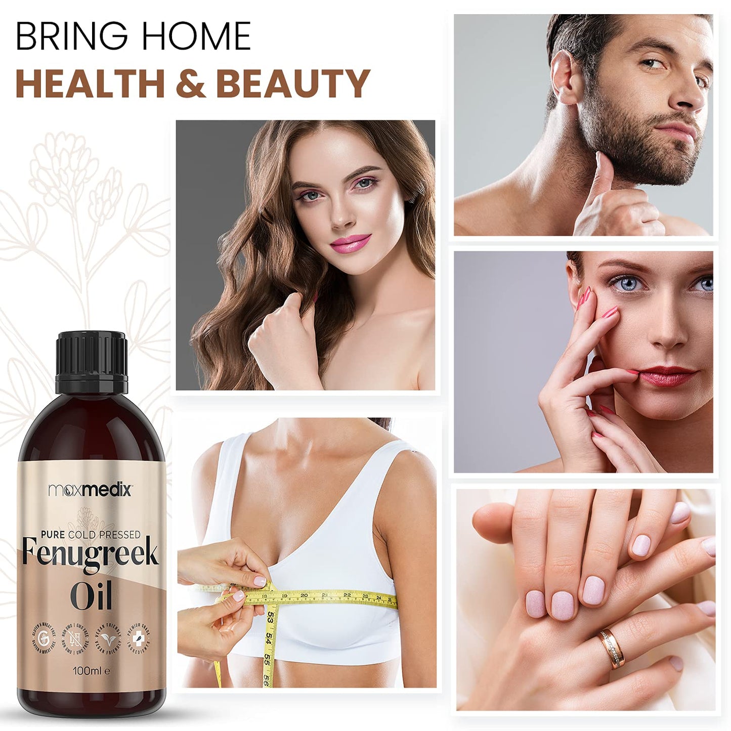 Fenugreek Oil 100ml - Pure Cold Pressed Fenugreek Extract Oil For Skin, Body, Nails & Hair - Fenugreek Essential Oil For Beard growth, Hair Growth & Toned Skin - Vegan Friendly - For Both Women & Men