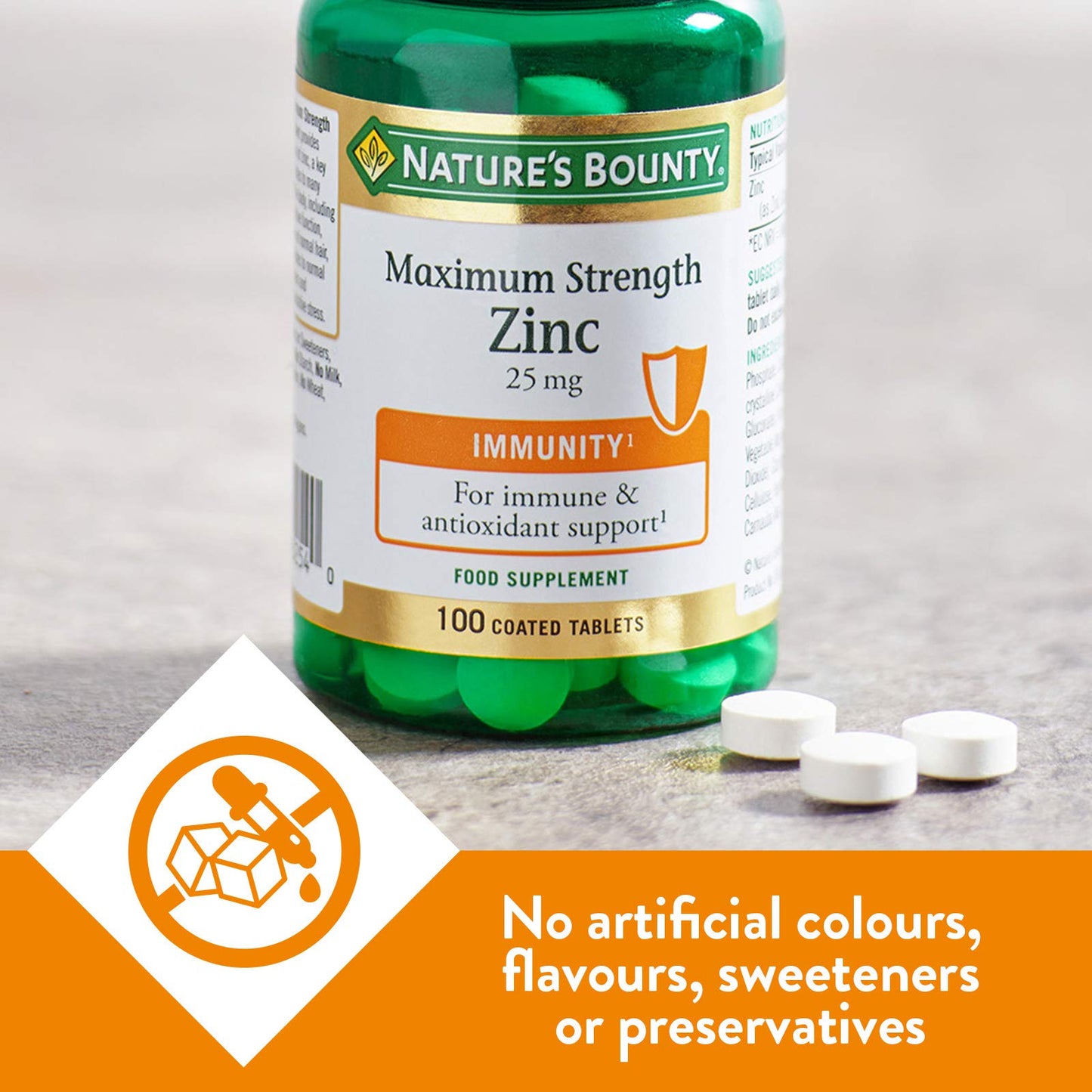 Nature’s Bounty Maximum Strength Zinc – 100 25mg Tablets (100 Day Supply) – Immunity Support and Antioxidant Supplement