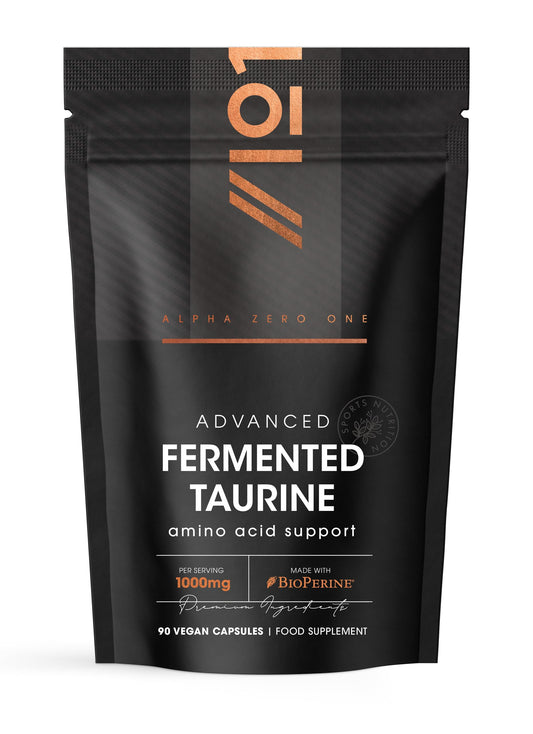 Fermented L-Taurine 1000mg with BioPerine® - 90 Vegan Capsules - High Strength Energy & Endurance Sports Supplement - 3 Months Supply by Alpha01