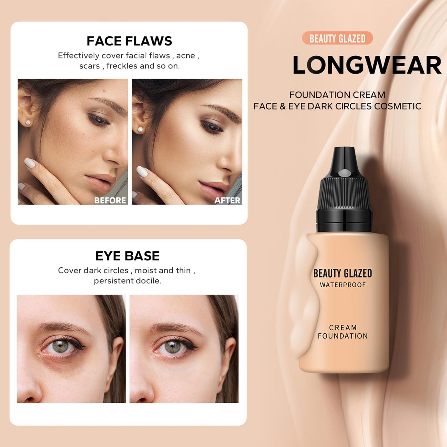 OKAQEE Full Coverage Foundation - Waterproof Cream Face Foundation - Long Lasting Foundation - Buildable Medium Coverage - Natural Flawless Oil-Controlling Leightweight Feel (101 Fair)