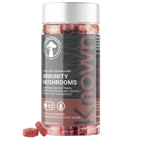 Immunity Support Mushroom Gummies with Reishi, Shiitake & Maitake by Known | Delicious Natural Pomegranate Flavour | 60 Two-a-Day Gummies (One Month’s Supply)