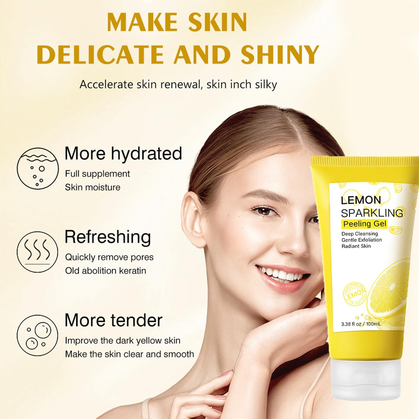 Lemon Exfoliating Gel,Lemon Peeling Gel,Vitamin C Face Scrub,Soft your Skin & Remove Dead Skin,Natural Face Scrub Exfoliator for Blackhead,Mild Face Exfoliator Scrub for Radiant Skin,Face & Body &Knee