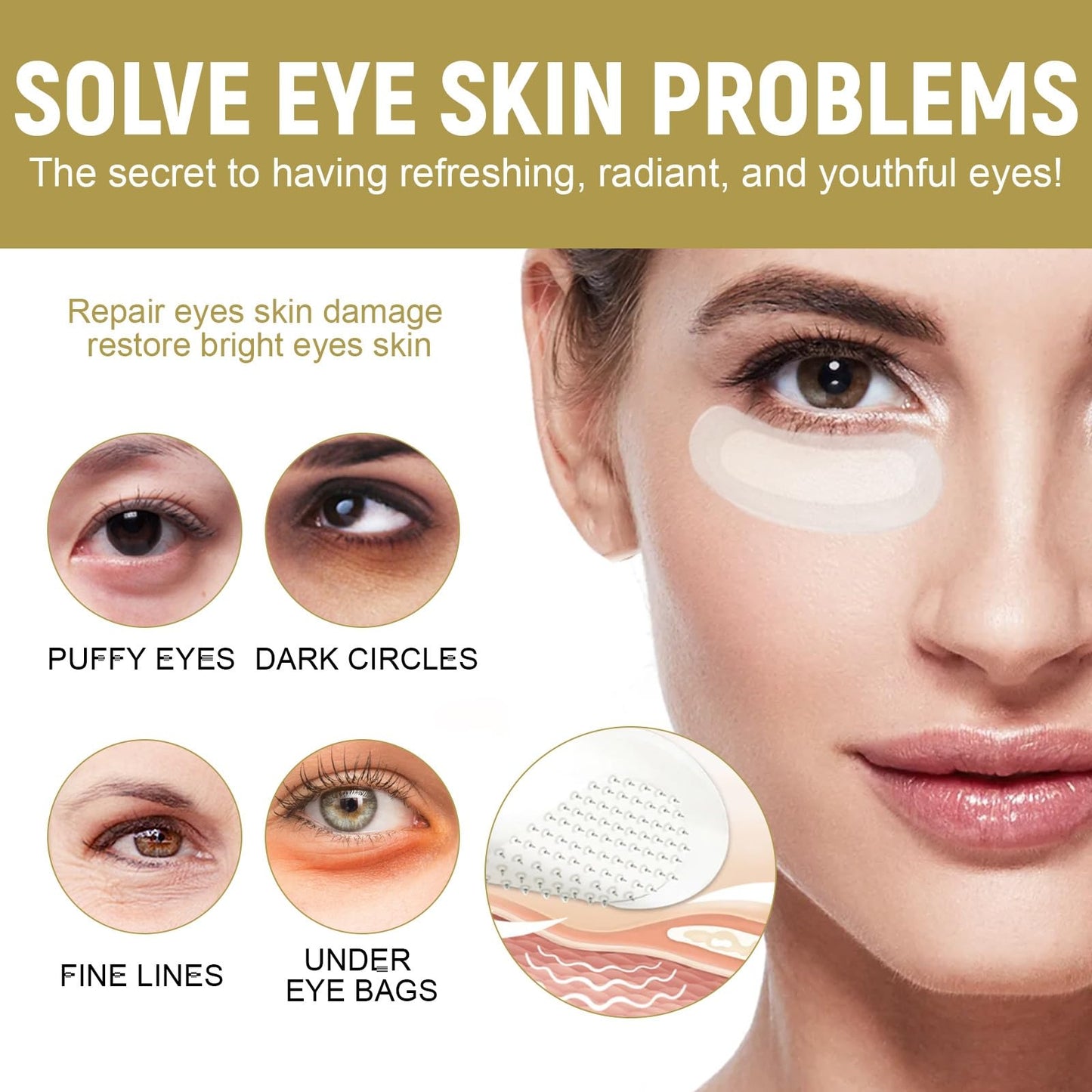 Fankayi Dissolving Micro-Needle Eye Patches,Anti Wrinkle Patches,Micro-Needle Patches for Dark Circles & Puffy Eyes,Under E-ye Gel Patches,Hydrating E-ye Patches,Hydro-gel E-ye Patches,E-ye Cooling Gel Pads