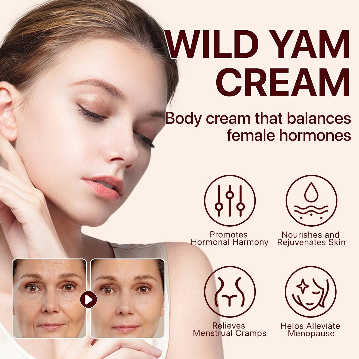 Tioueo Wild Yam Nature's Cream – Natural Hormone Balance Support – Organic Wild Yam Extract Moisturizing Cream – Soothing Skin Care for Women 60G