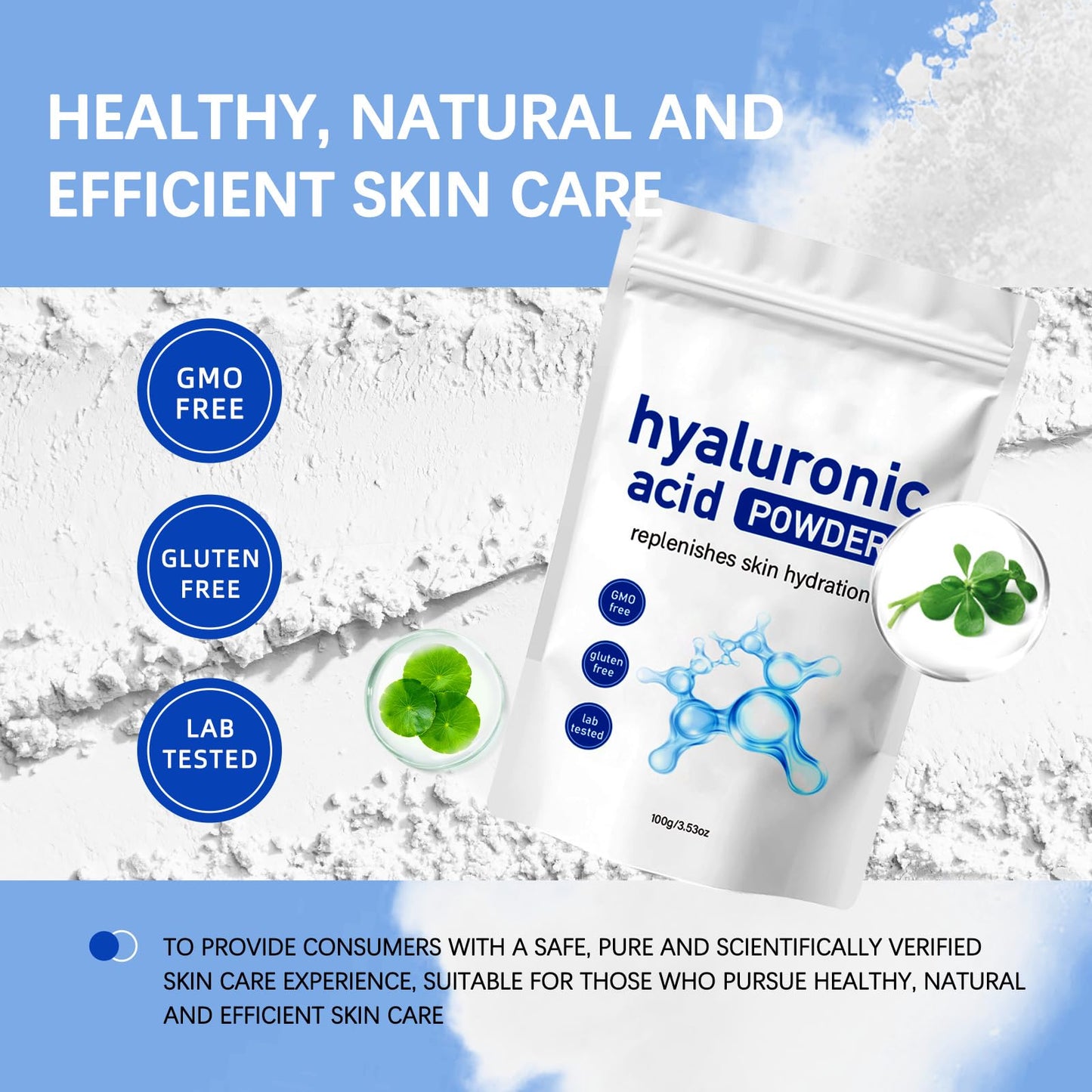 Generic 2pcs Hyaluronic Acid Powder Pure, Natural Hyaluronic Acid Powder for Face, DIY Low Molecular Face Mask, Micro Ingredients Facial Serum, Deep Hydrating & Smooths Wrinkles, 100g*2