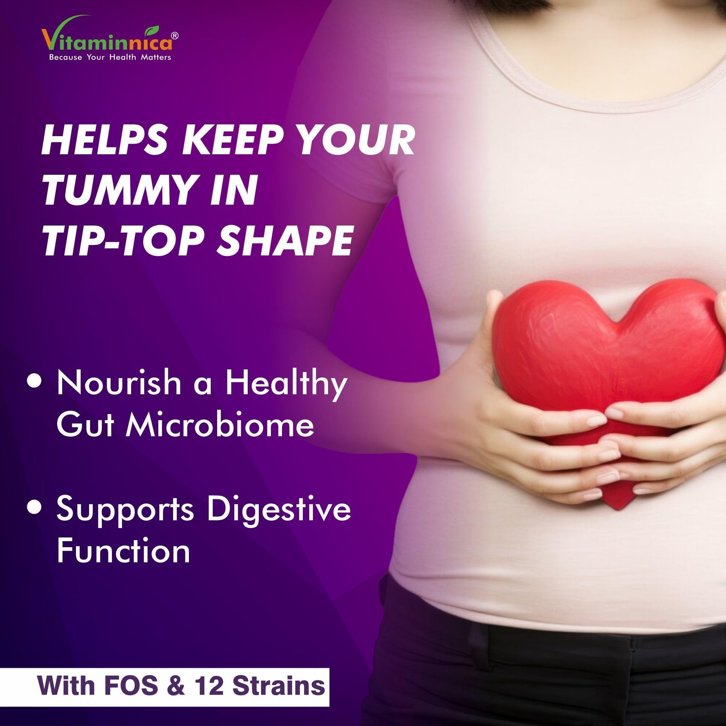 Vitaminnica Because your Health Matters Vitaminnica Vita Her Probio | 50 Billion | 12 Probiotics Strains | Premium Women's Blend for Gut & Vaginal Health | 60 Capsules