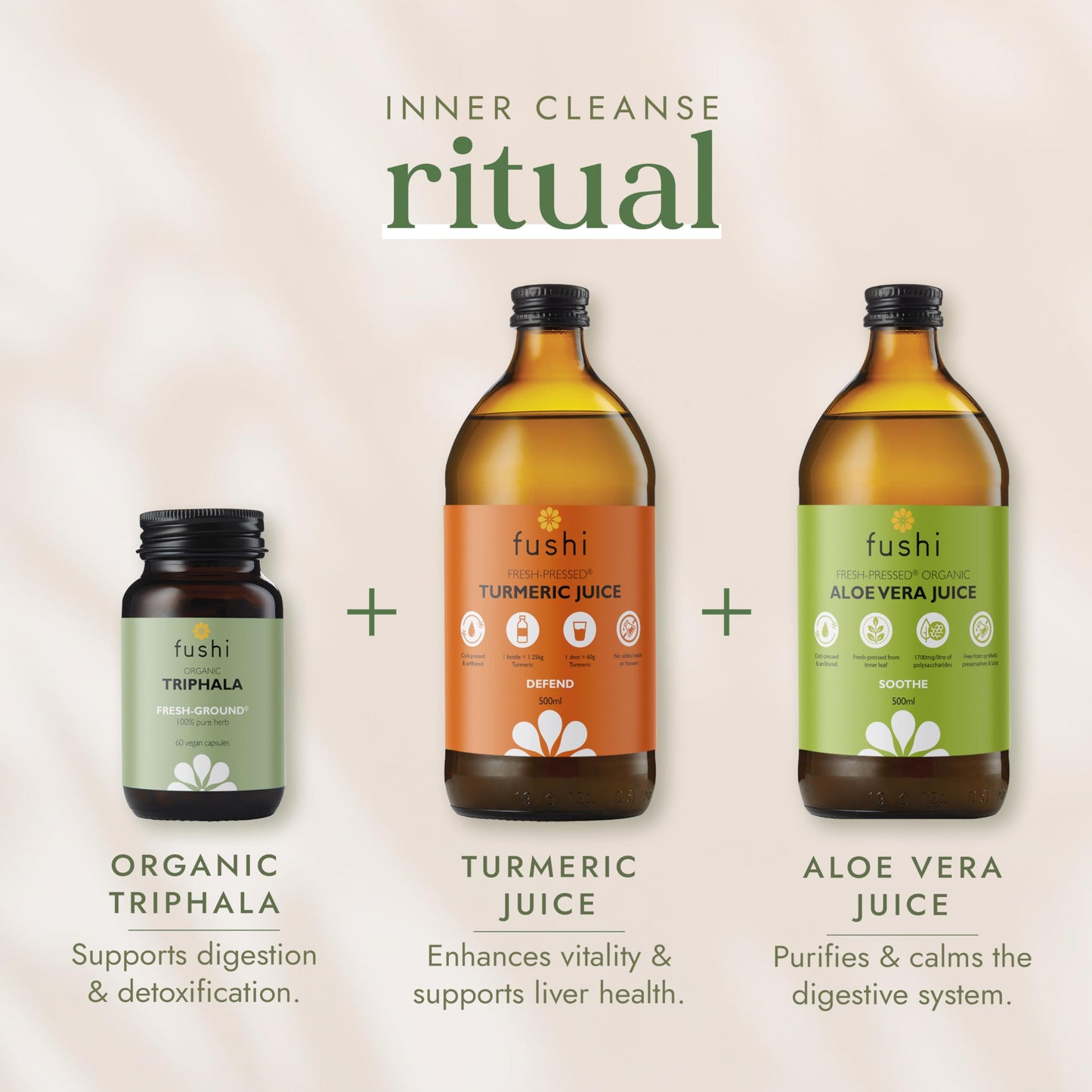 Fushi Organic Triphala Capsules, 60 Caps | Fresh-Ground Whole Food | Body Tonic, Cleansing & Detoxifying the system, Regulating Digestive System | Ayurvedic Medicine| Ethical & Vegan |Made in the UK