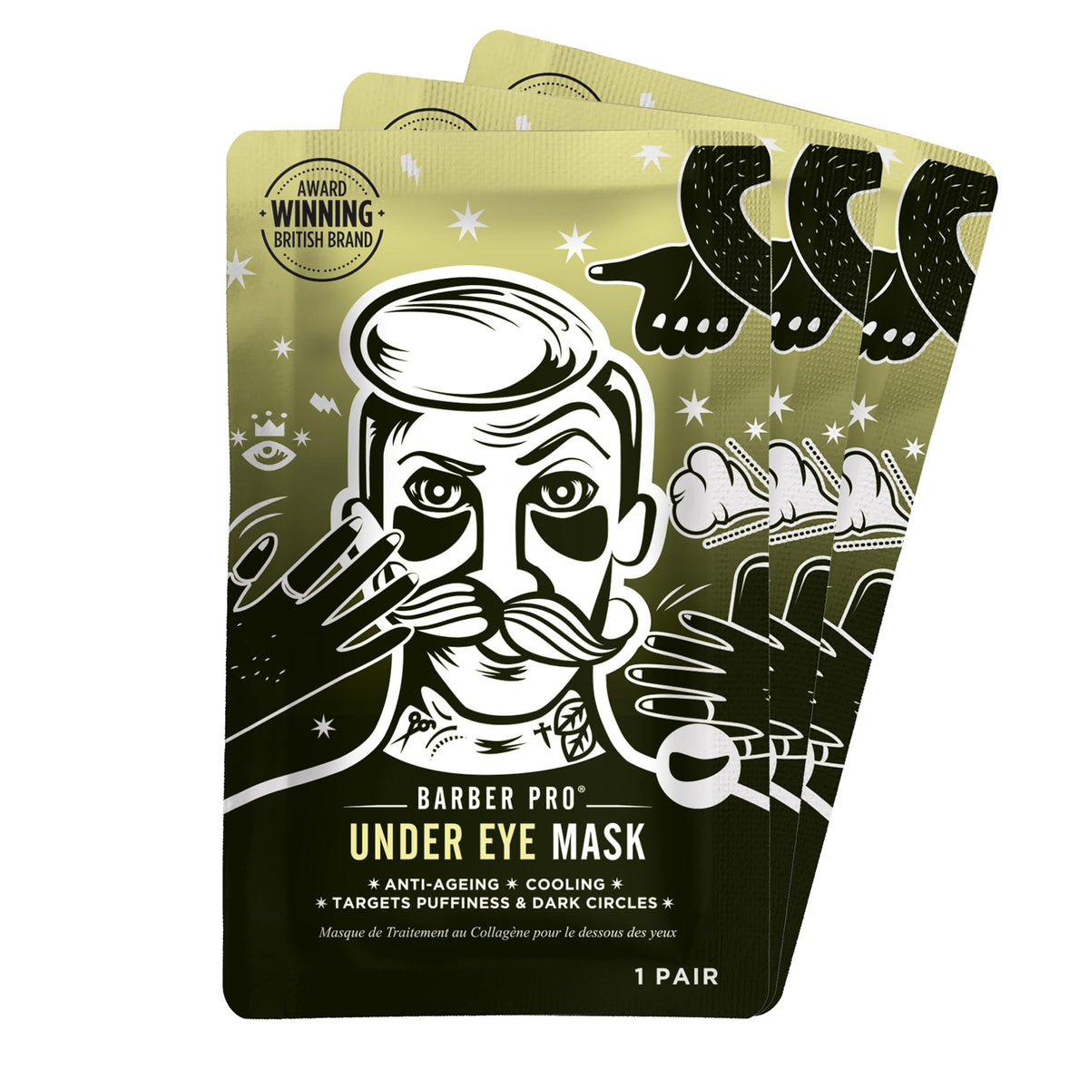 BARBER PRO UNDER EYE MASK Mens Eye Patches Activated Charcoal & Volcanic Ash Gel Pads Natural Anti-Ageing Skincare for Puffy Eyes Vegan Multi Award Winning Brand 3 Pairs
