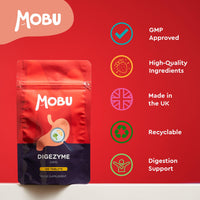 Digestive Enzymes 120 Tablets | Contains Digezyme, Amylase, Lactase, Lipase | Gut Health & Digestion Support | Vegan | UK Made | GMP Approved | MOBU