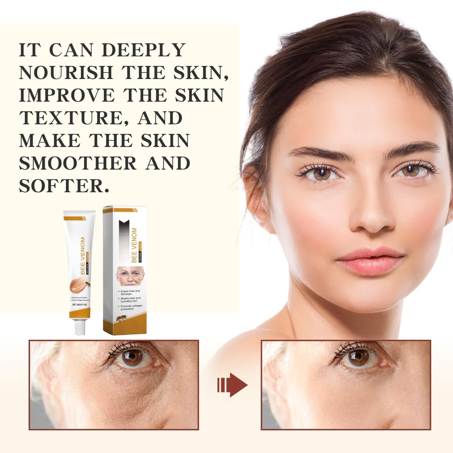 Jinjiar 2PCS Bee Venom Anti-Wrinkle Cream,Bee Venom Wrinkle Removal Cream for Face,Face Cream for Women,Face Cream for Dry Skin,Moisturiser Face Women,Skin Repair Cr-eam,Fa-ce Tightening Cre-am,Skin Cr-eam