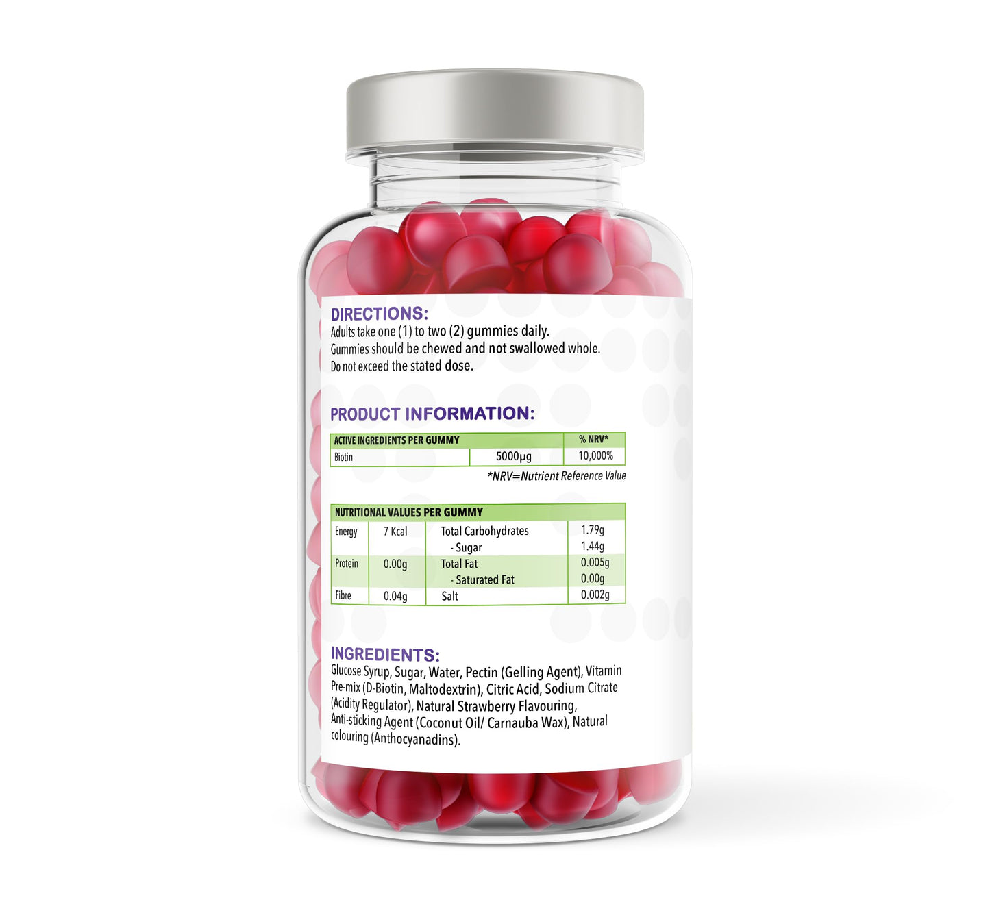 vh1be Biotin 5000ug - 150 Natural Strawberry Flavour Gummies