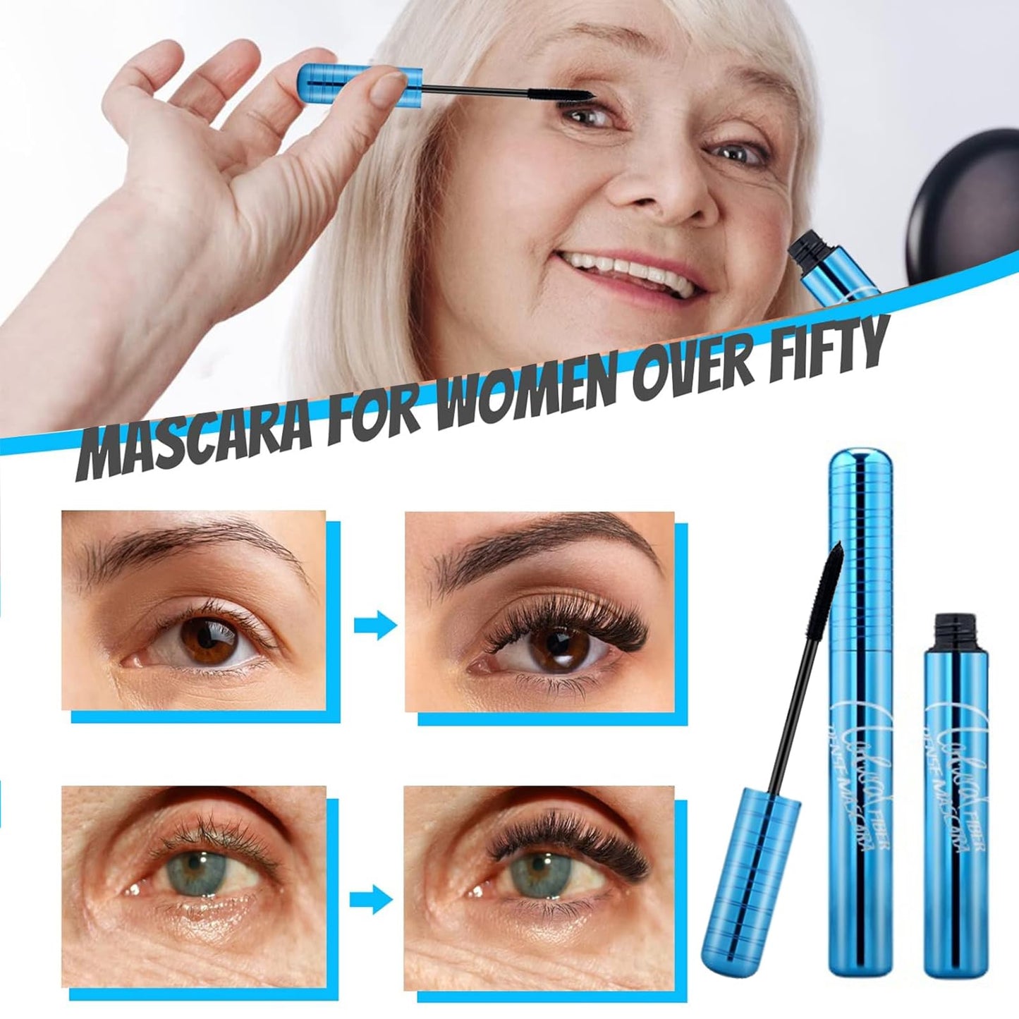 NLFOX Prime-Lash Mascara for Mature Ladies - Black Mascara for Older Women Fiber - Prime-Lash for Seniors with Thinning Lashes - Waterproof Volumizing Natural for Sensitive Eyes