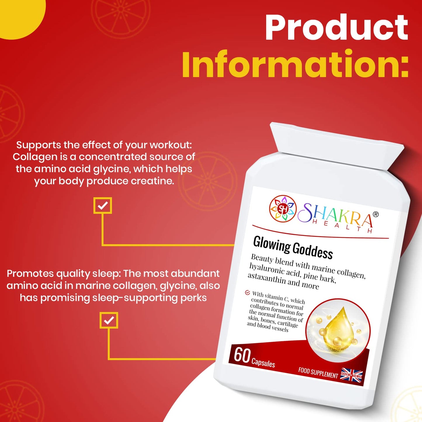 Glowing Goddess 60 Ultimate Marine Collagen Complex Capsules for Bones, Cartilage, Hair, Skin Pigmentation, Ageing, Beauty & UV Protection