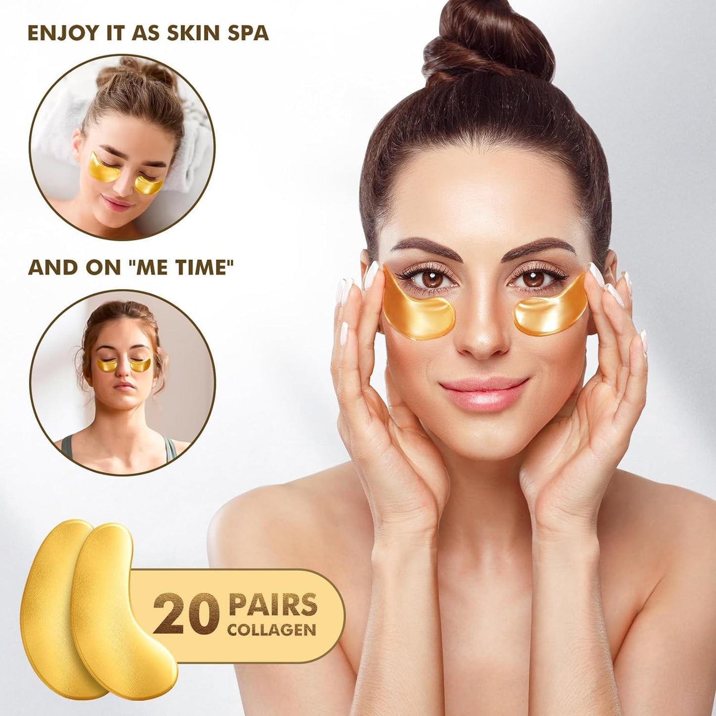 Lanboo Under Eye Gel Patches, 20 Pairs - Golden Eye Mask with Amino Acid & Collagen, Cooling Eye Care for Wrinkles, Puffy Eyes & Dark Circles, Skincare Treatment for Men & Women, USA Tested