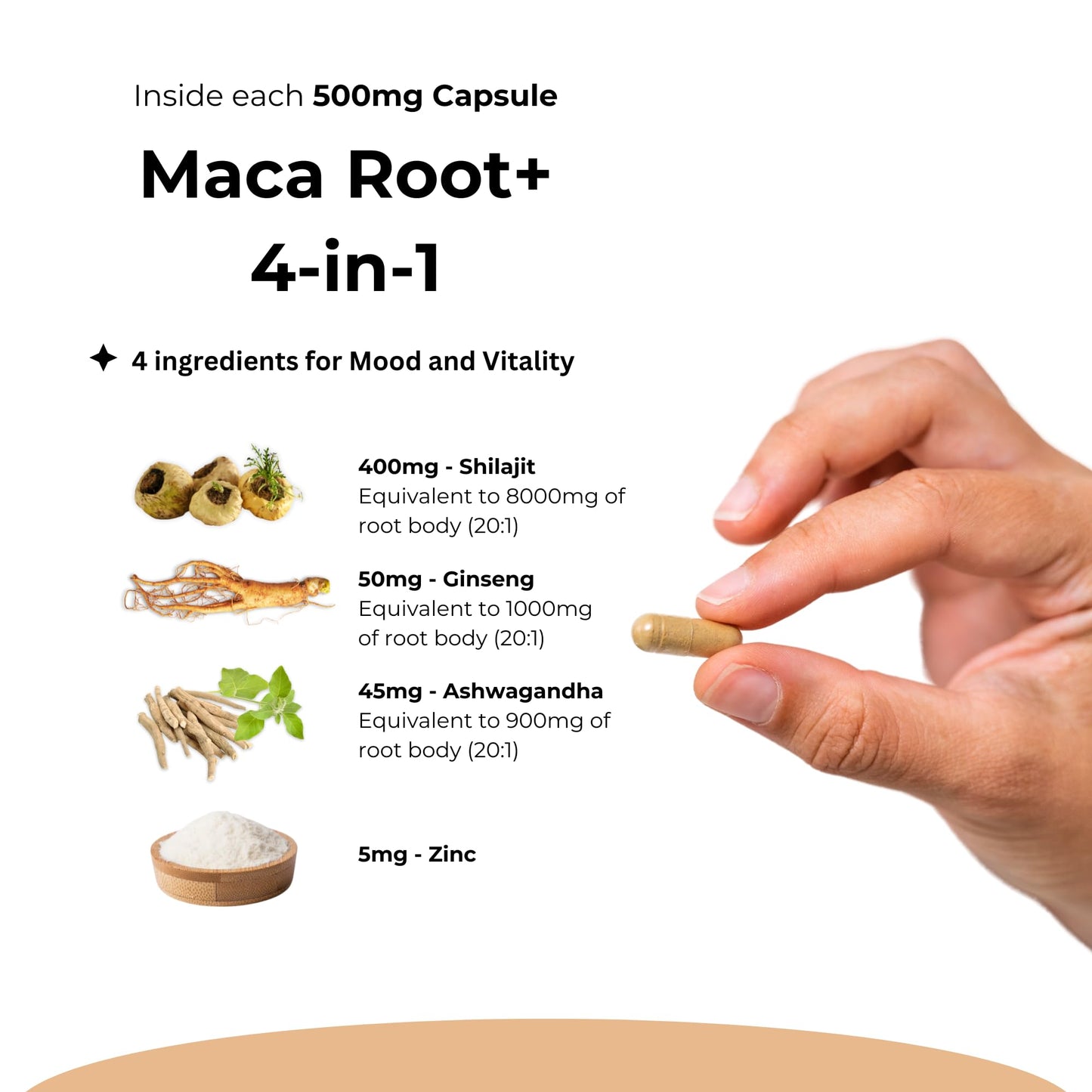 Natral Maca Root Extract 8000mg enriched with Premium, Ginseng, Ashwagandha, and Zinc | High Strength