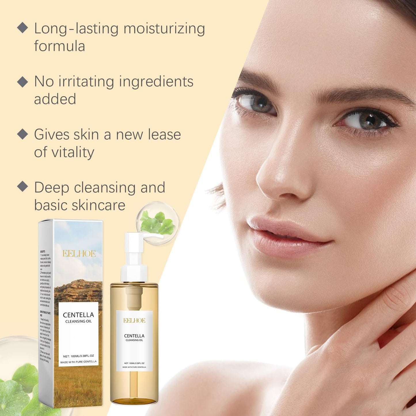 Xinyig 100ML Centella Cleansing Oil,Centella Light Cleansing Oil,Oil-Based Facial Cleanser Gentle Makeup Removal,Centella Cleanser and Makeup Remover,Cleansing Oil and Cleansing Foam,Deep Cleansing of Pores