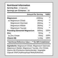 Magnesium Glycinate 4-in-1 | 1400mg Complex – 400mg Elemental Magnesium | High Strength Magnesium Glycinate, Citrate, Malate & Taurate with Zinc and Vitamin B6 | for Sleep, Energy, Bones and Muscles