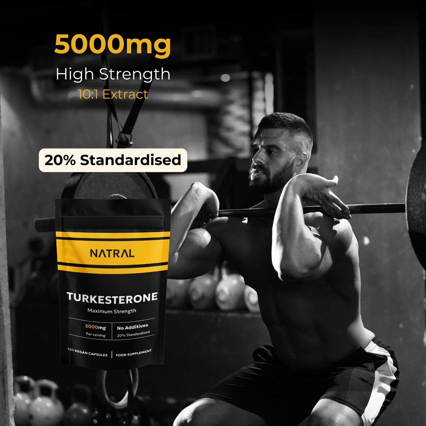 Turkesterone Supplement 5000mg - 120 Caps High Strength - Standardized to 20% Ajuga Turkestanica Extract - for Muscle and Strength - Pure Extract No Additives Or Filler