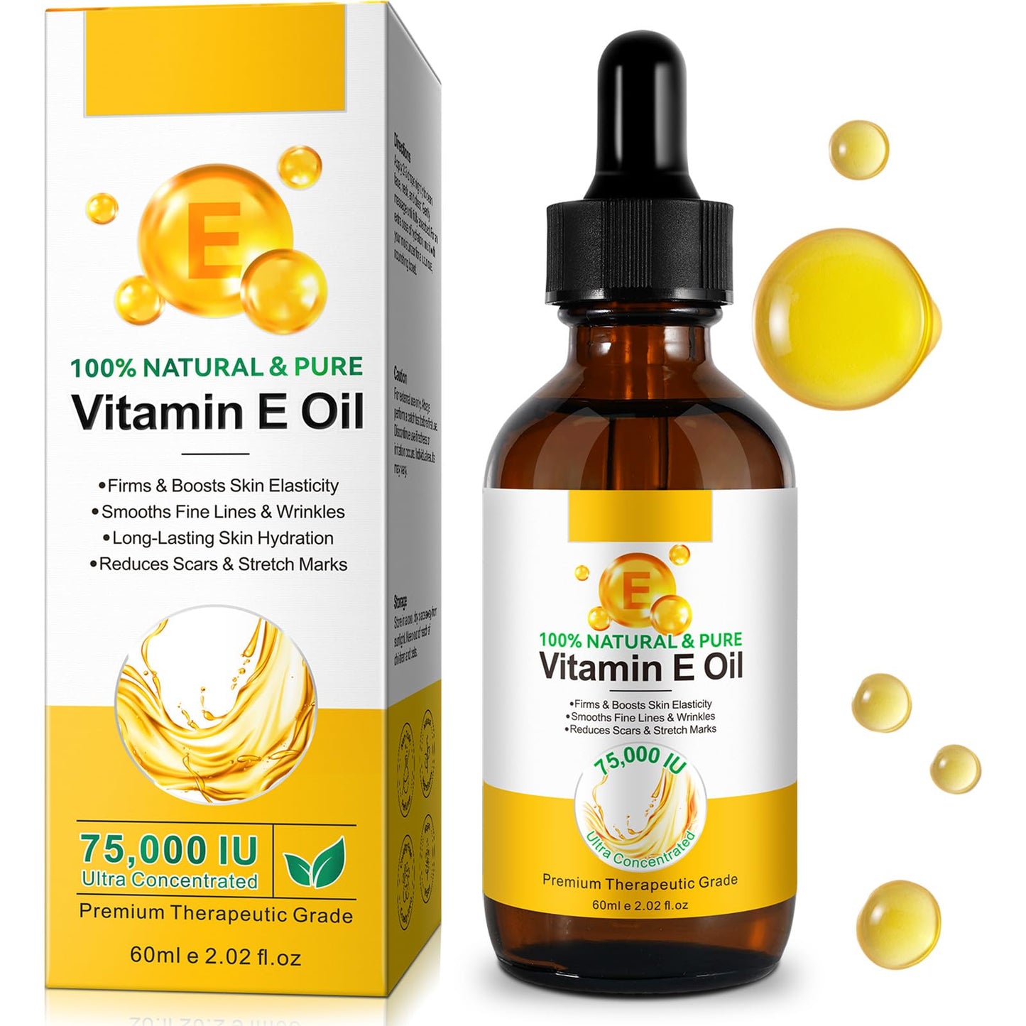 Uocasi Vitamin E Oil for Face & Skin, 75,000 Iu| 2 Fl Oz 100% Pure And Natural Bio Body VIT E Oil, Strengthens & Moisturizes Growth Of Nails, Scar, Scalp, Hair, Eyebrows & Eyelashes - Natural & Plant-based