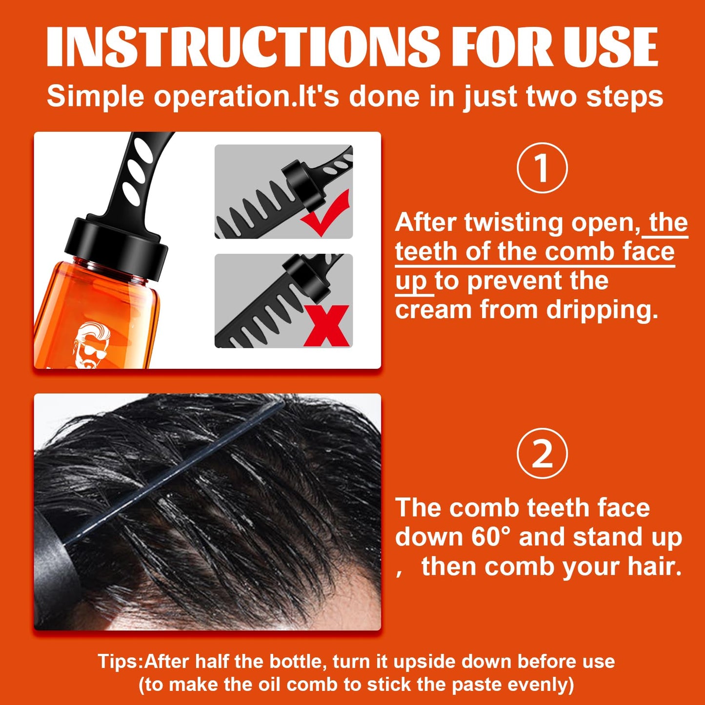 Alelyer Hair Styling Gel for Men, 2-in-1 Hair Wax Gel with Comb, Hair Styling Gel for Men, Hair Gel with Comb, Hair Oil Head Gel, Hair Styling Gel with Comb for Men, Long-Lasting, Quick Building, 100 ml