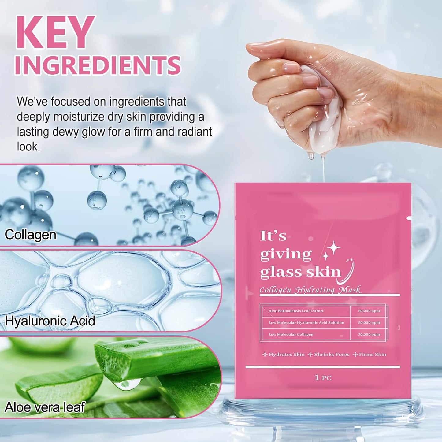 Wormeer 4PCS Collagen Face Mask - Face Masks Skincare for Deep Hydration & Firming - Glass Skin - Collagen Overnight Peel-Off Mask to Improve Fine Lines
