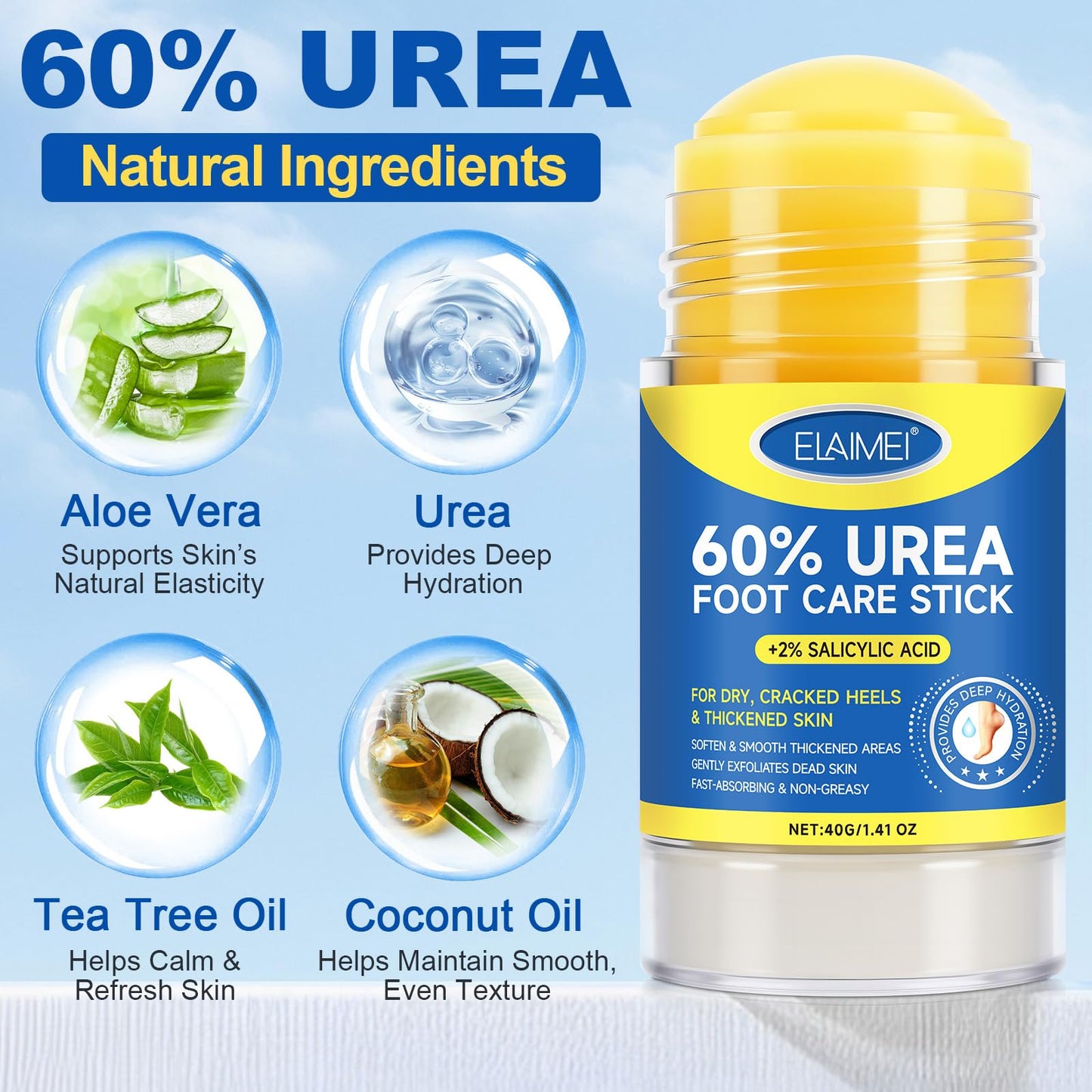 Generic Urea Foot Cream with Salicylic Acid – Heel Stick for Cracked Feet, Repairs Dry Rough Heels Fast, Intensive Moisturizer for Dead Skin, Hydrating Heel Balm with Urea for Smooth -Looking Feet