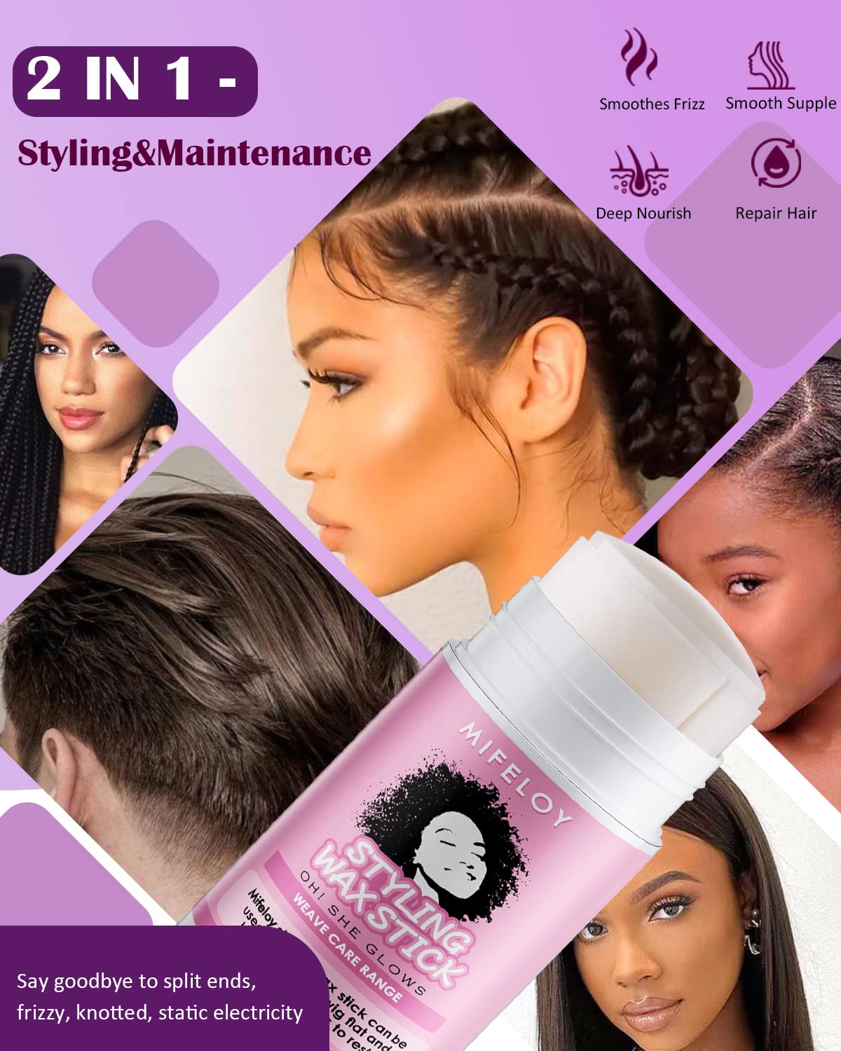 Mifeloy Hair Wax Stick 113g, Hair Pomade Tamer for Smoothing Flyaways Edge Control Taming Frizz Hair, Lasting Styling Cream Gel, Women Slick Back Hair Glue Stick, Mini Bed Head Waxes Stick for Wig