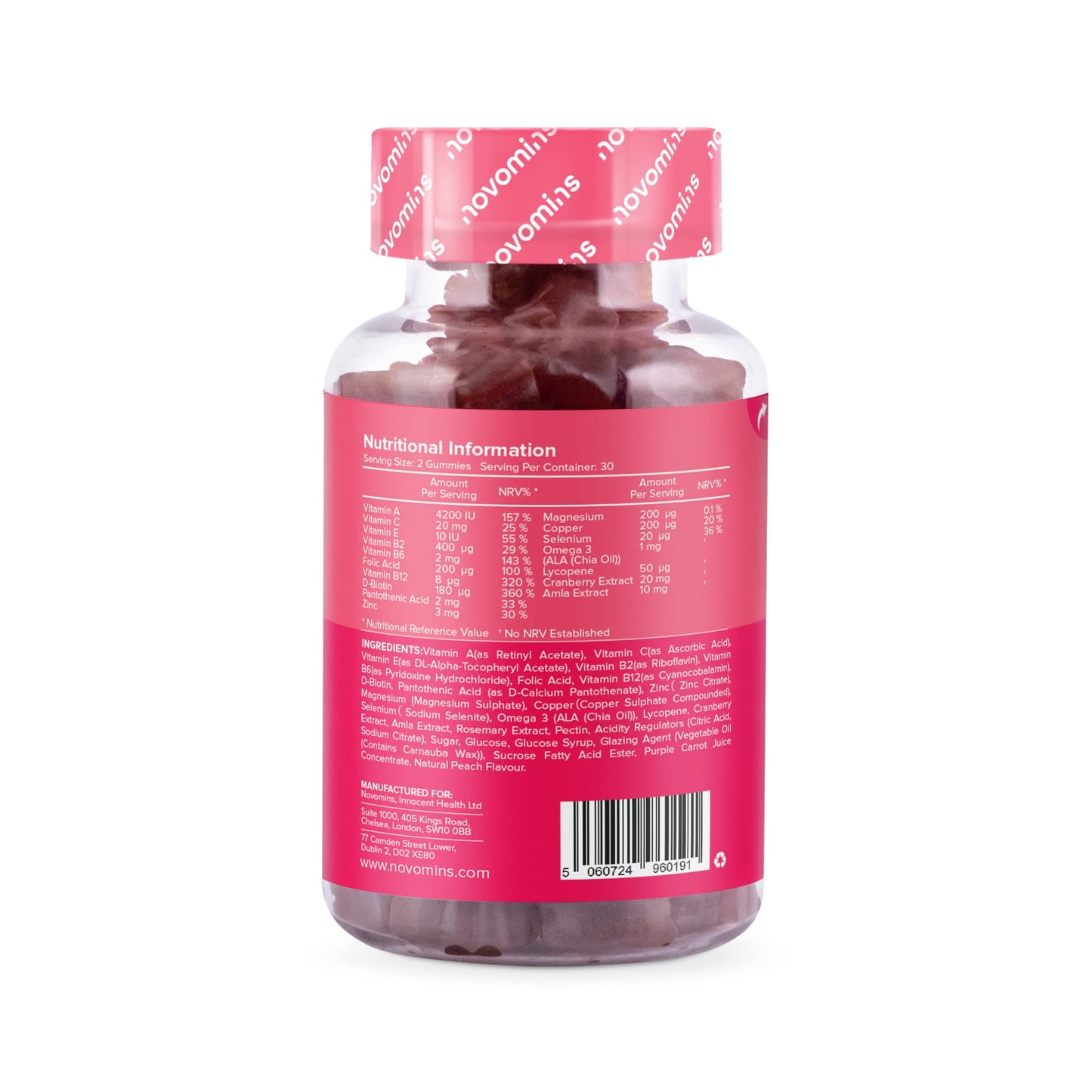 Multivitamin Gummies - 17 Essential Multi Vitamins – Chewable Gummy Vitamins - 1 Month Supply - Vegan – Peach - for Women & Men – Multivitamin Gummies by Novomins