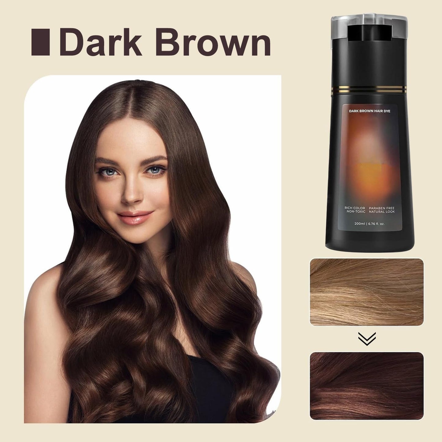 Generic Dark Brown Hair Dye Shampoo, 3 in 1 Colour Shampoo to Cover Grey Hair, Natural Plant Extract Hair Care, Long Lasting Color Sham-poo for Men and Women, Easy Use, Nourishing Formula