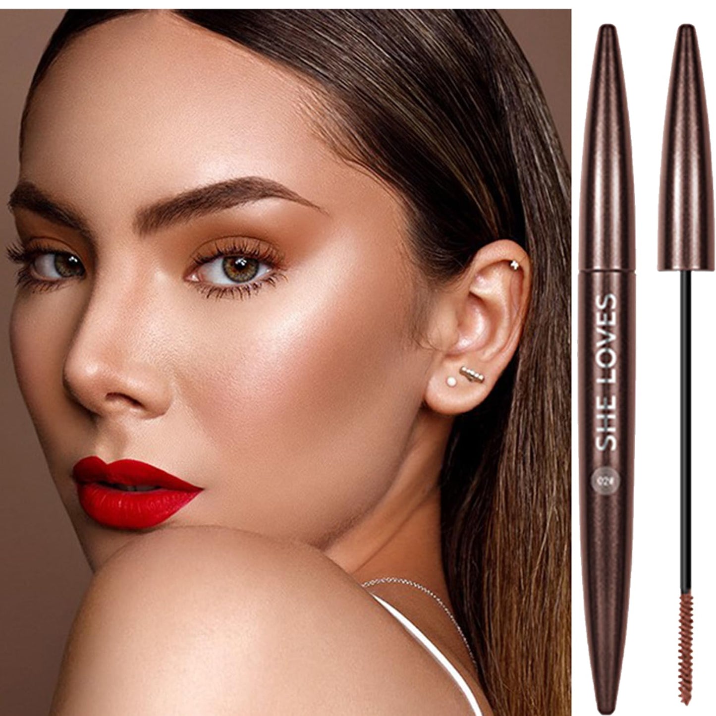 MEITREND Waterproof Mascara Brown Volume Mascara For Sensitive Eyes,Non Smudge Cruelty Free Mascara Lengthening False Lash Effect,Natural And Hypoallergenic Mascara With Fine Brush For Women (02-Brown)