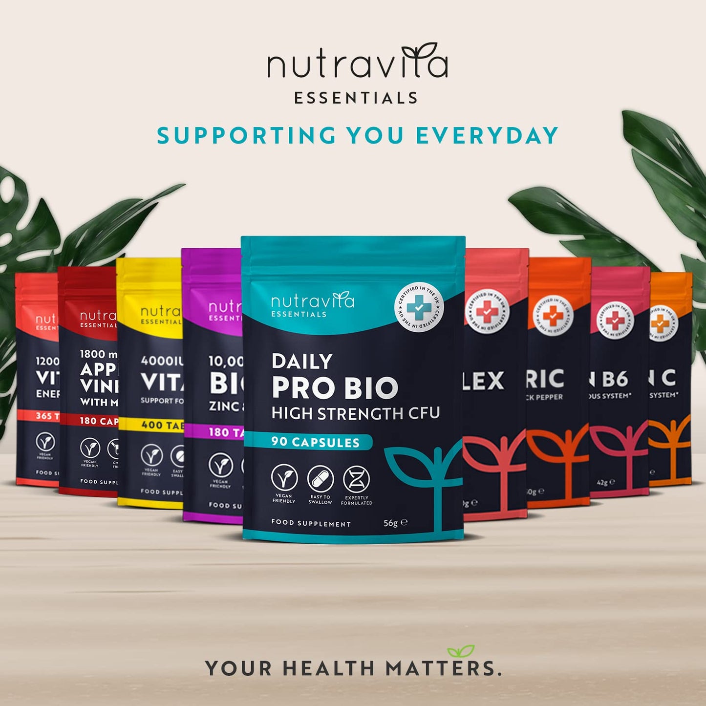 Probiotics for Gut Health - 90 Vegan Capsules (Not Tablets) for Bloating Relief - Supplements for Men & Women - Bio Cultures Complex with Lactobacillus Acidophilus - Nutravita