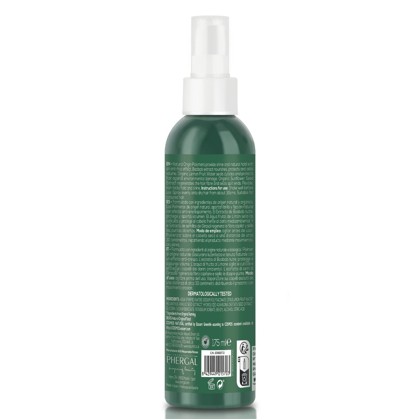 Naturtint Fixing Paint - More Volume and Shine, Perfect Natural Finishing, Anti-Frying Effect, 99.6% Natural Ingredients, Baobab Extract, Colourless, 175 ml
