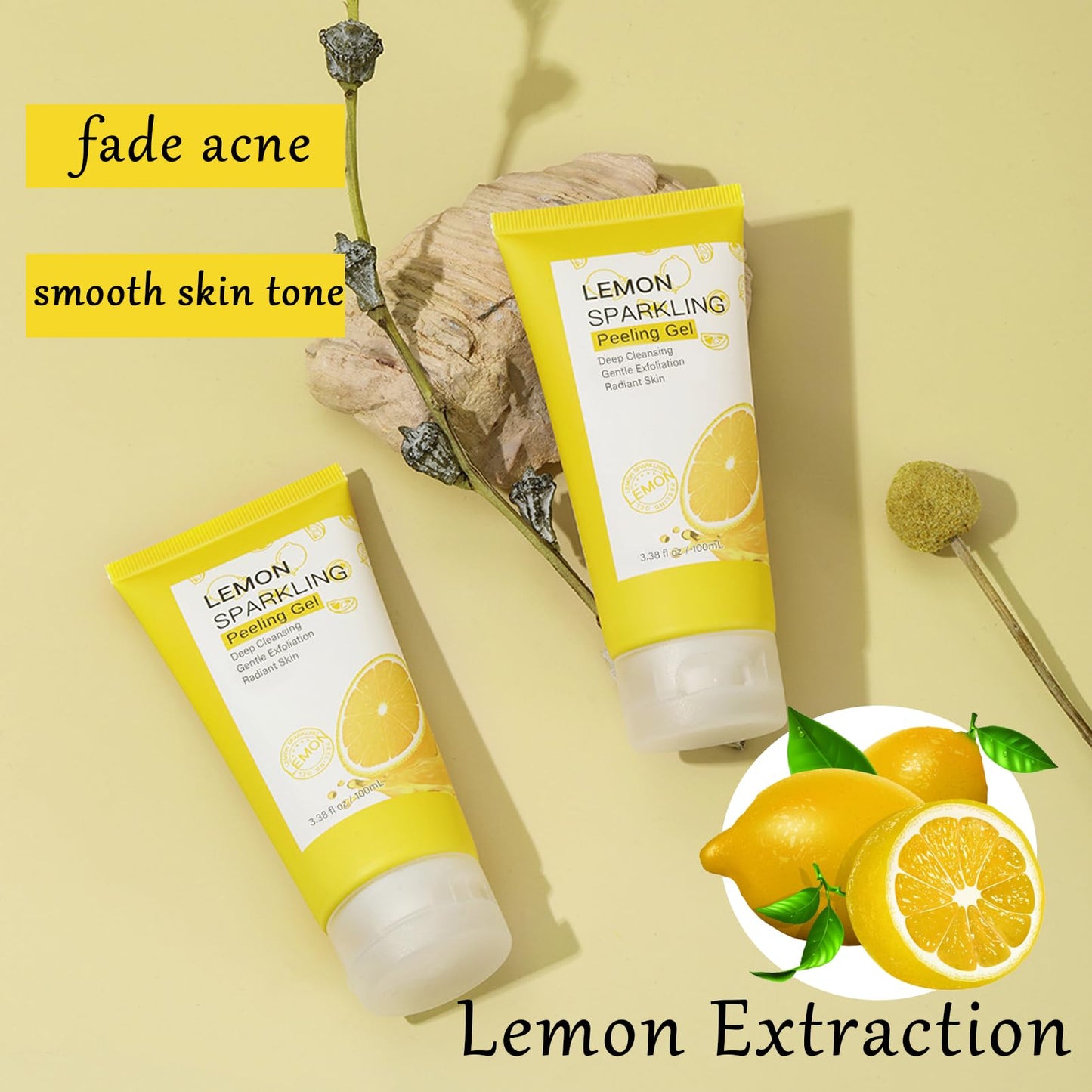 Lemon Exfoliating Gel,Lemon Peeling Gel,Vitamin C Face Scrub,Soft your Skin & Remove Dead Skin,Natural Face Scrub Exfoliator for Blackhead,Mild Face Exfoliator Scrub for Radiant Skin,Face & Body &Knee