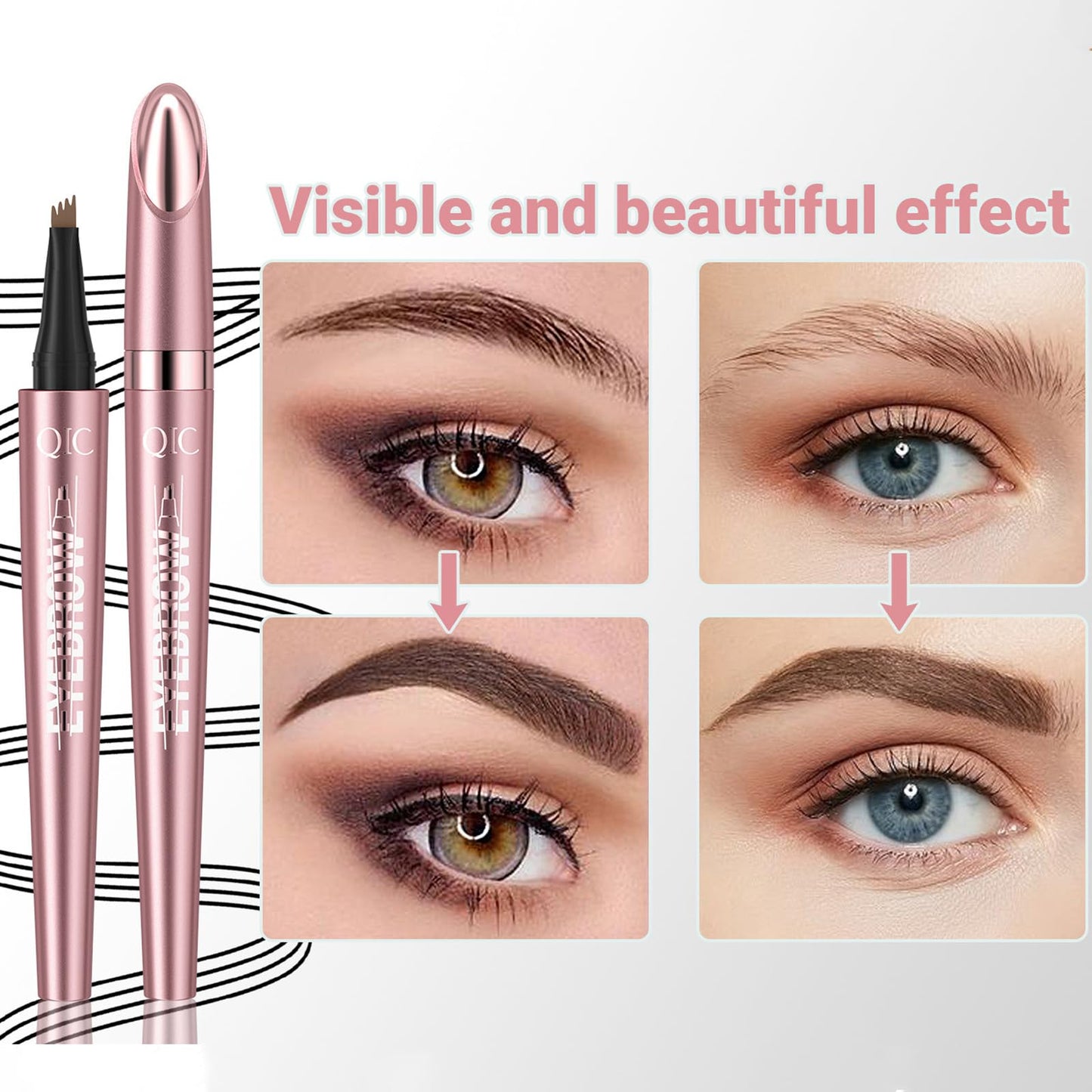 Shengqialun Eyebrow Pencil, Microblading Eyebrow Pen, Eyebrow Pen with 4 Micro-Fork Tip Long-lasting Waterproof Smudgeproof Eyebrow Pen Creates Natural Looking Defined Eyebrows (Dark Brown)