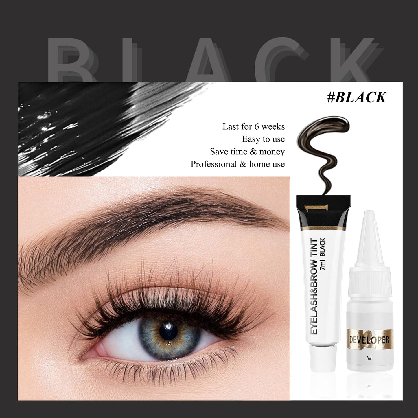 wimony Eyebrow Tint Kit,2-In-1 Eye Brow Tint Kits,Lash Tint Kit,Lasting for 6 Weeks Diy Hair Dying for Salon(7ml Black)